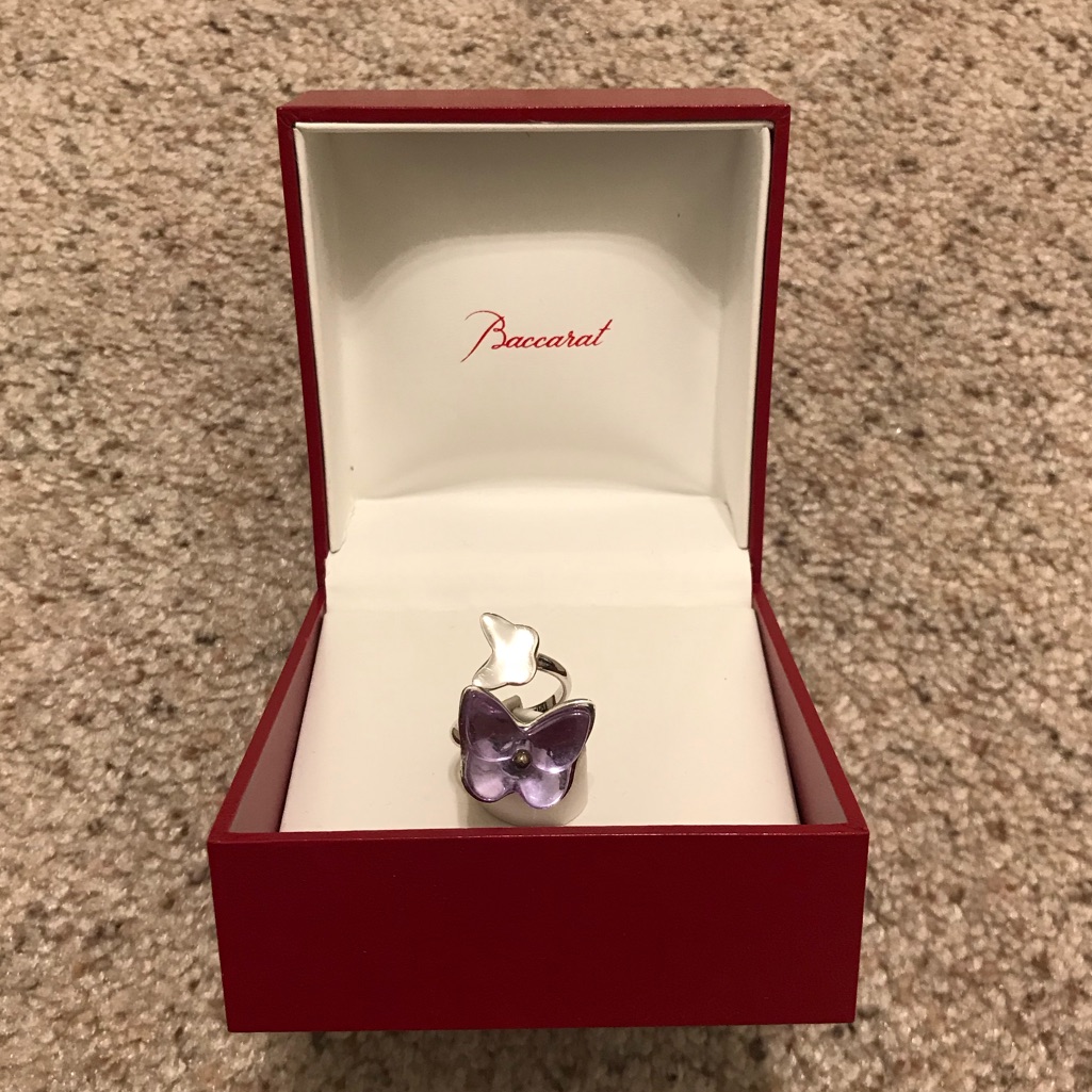 Baccarat Crystal And Sterling Silver Ring